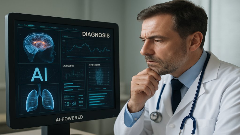 Ein Arzt verwendet ein KI-gestütztes Gerät zur Diagnose.