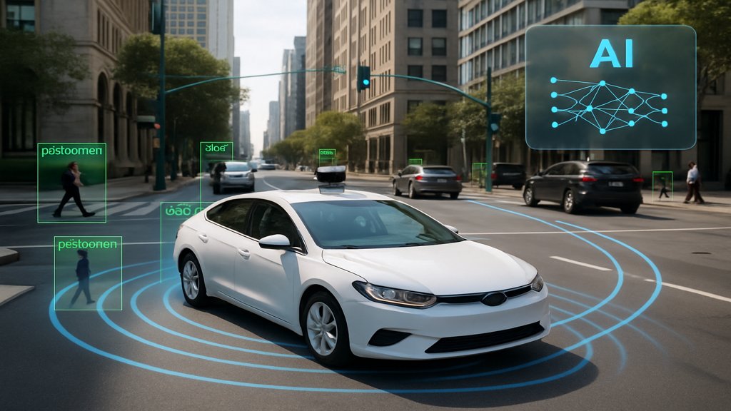Ein autonomes Fahrzeug, das durch neuronale Netze gesteuert wird.