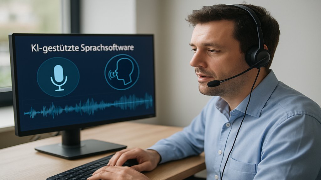 Ein Callcenter-Agent nutzt KI-gestützte NLP-Software.