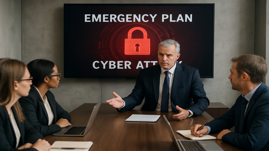 Ein CEO, der mit seinem Team einen Incident Response Plan durchgeht.