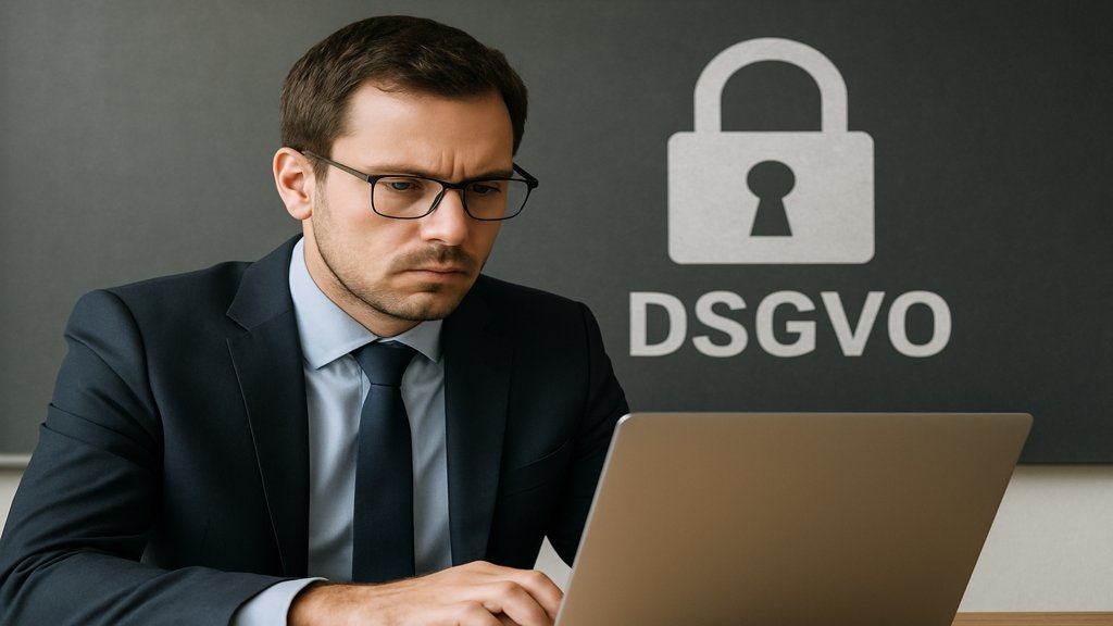 Ein Datenschutzbeauftragter, der konzentriert an einem Laptop arbeitet.