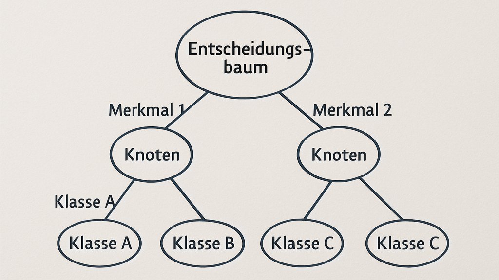 Ein Entscheidungsbaum-Algorithmus mit beschrifteten Knotenpunkten und Verzweigungen.