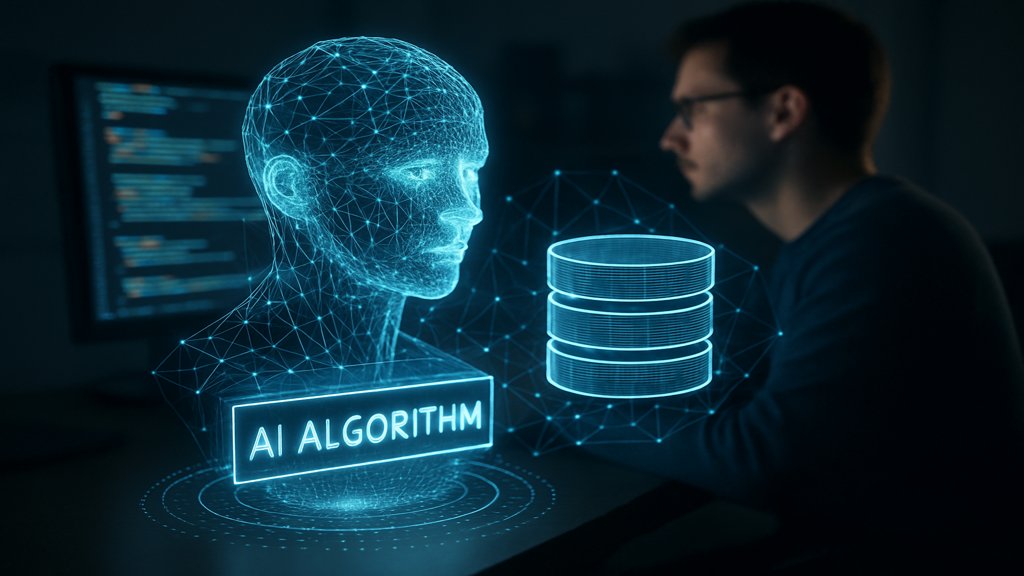 Ein KI-Algorithmus, der Daten analysiert und mit einer Datenbank interagiert.