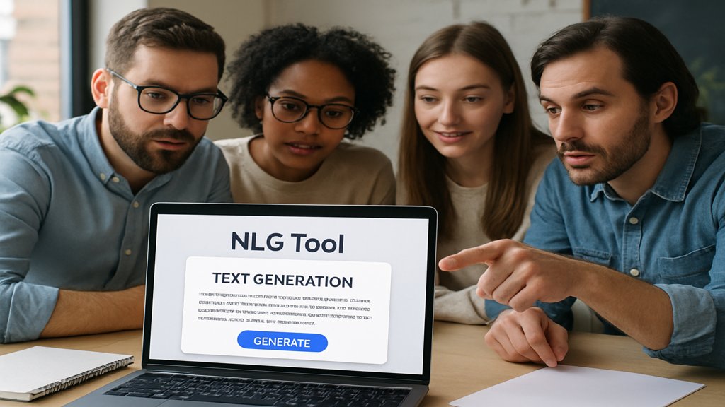 Ein Team arbeitet an einem Textgenerierungs-Tool.