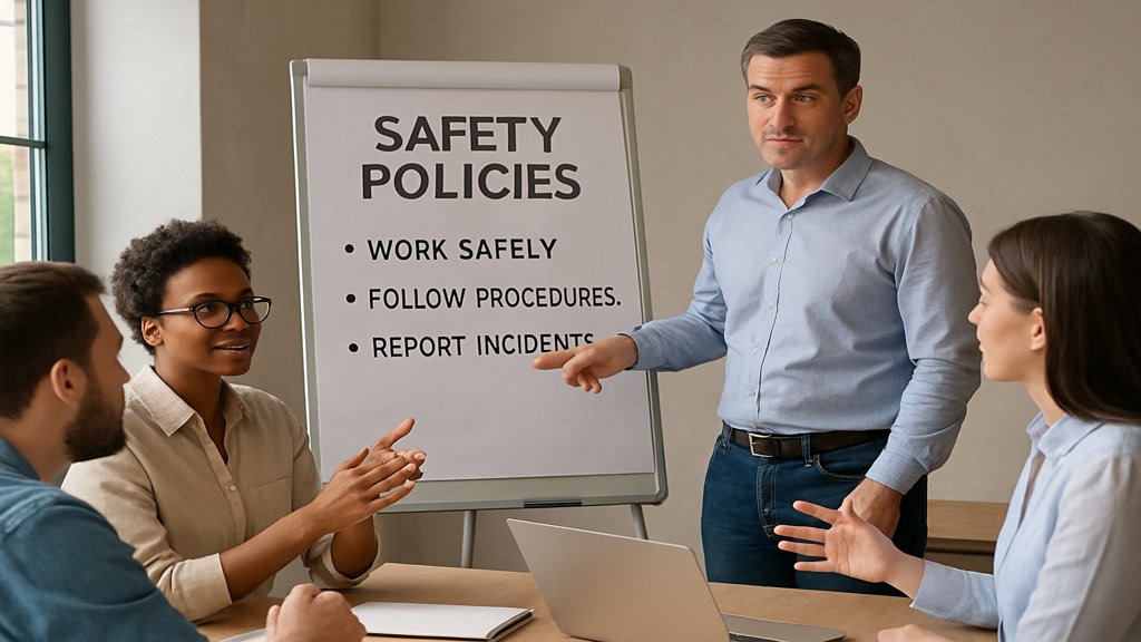 Ein Team bei einem Workshop zur Schulung von Sicherheitsrichtlinien.