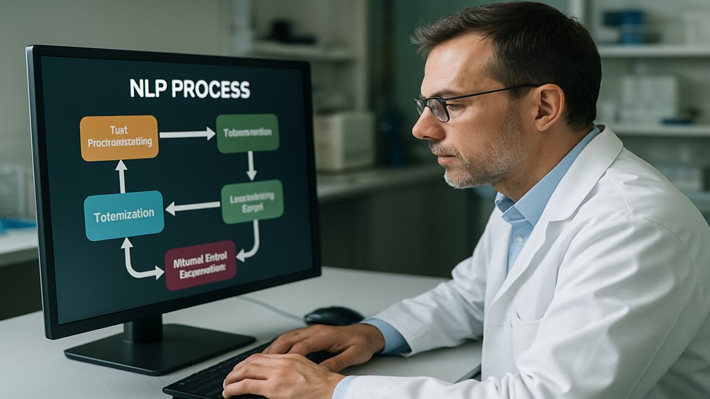 Ein Wissenschaftler analysiert NLP-Daten auf einem Computerbildschirm.