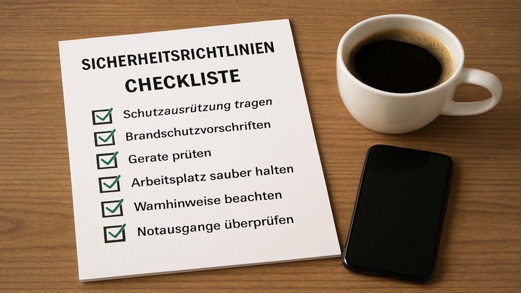Eine Checkliste für Sicherheitsrichtlinien auf einem Schreibtisch.