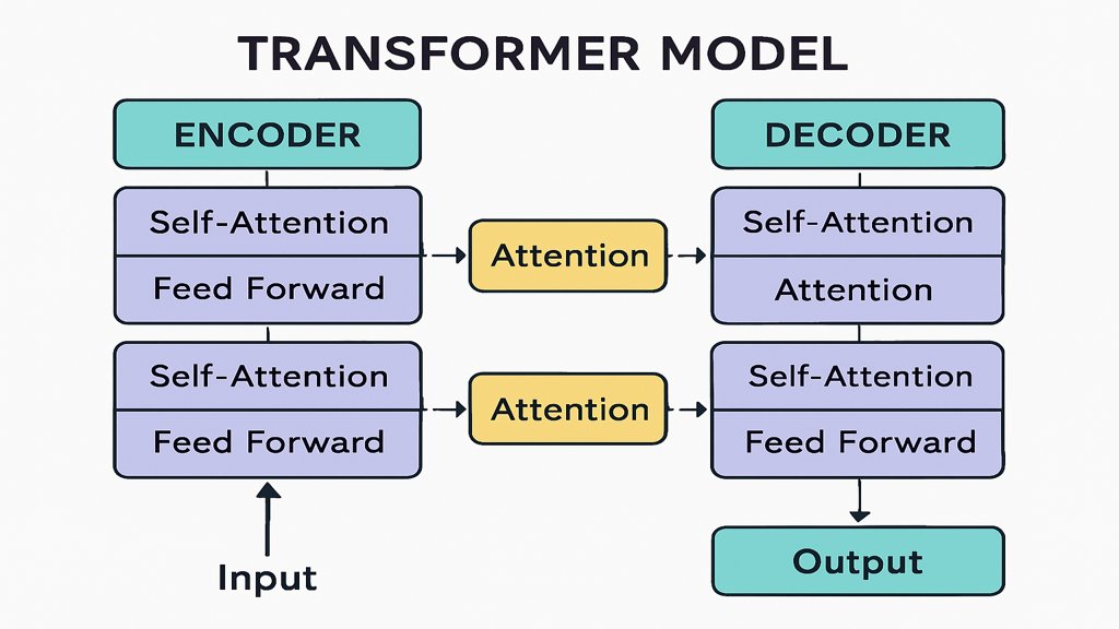 Eine Infografik zur Architektur eines Transformer Modells mit Encoder, Decoder und Attention-Mechanismen.