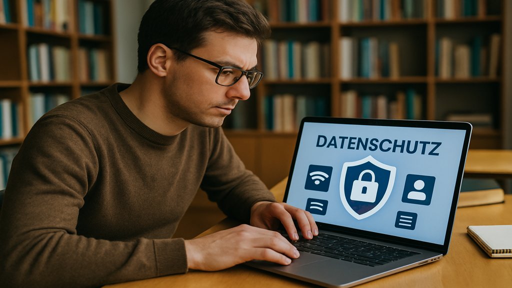 Eine Person arbeitet an einer Datenschutzerklärung auf ihrem Laptop.