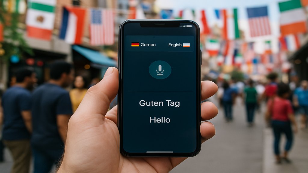 Eine Person nutzt eine Sprachübersetzungs-App auf ihrem Smartphone.
