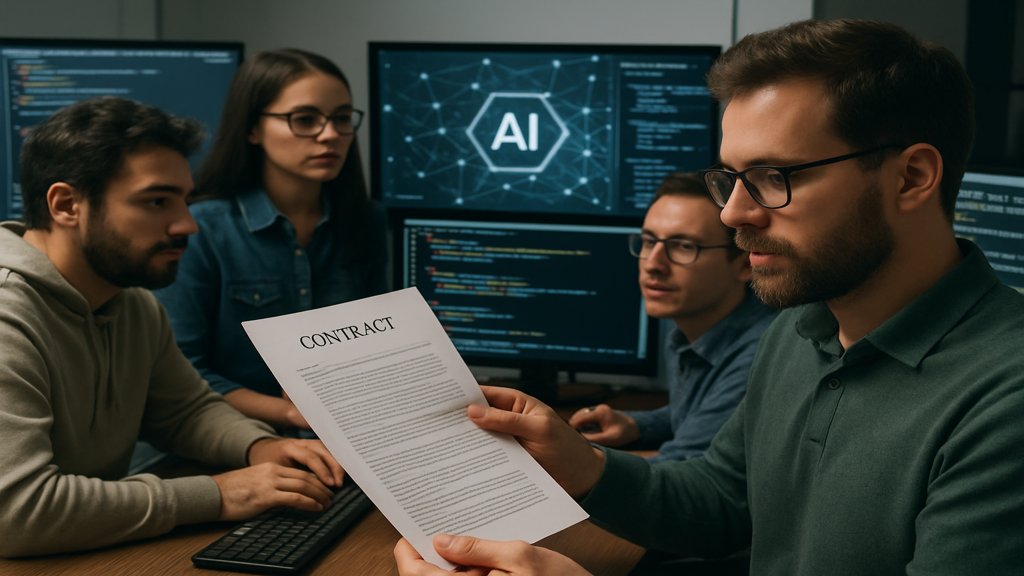 Entwicklerteam arbeitet an KI mit Haftungserklärung im Fokus.