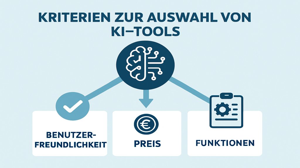 Infografik mit Auswahlkriterien für KI-Tools.