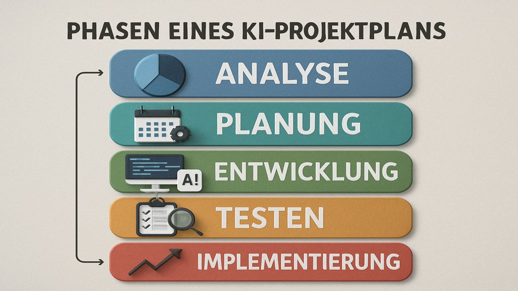 Infografik mit den Phasen eines KI-Projektplans.
