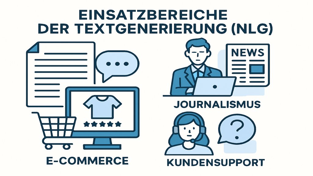 Infografik mit Einsatzbereichen von Textgenerierung (NLG).