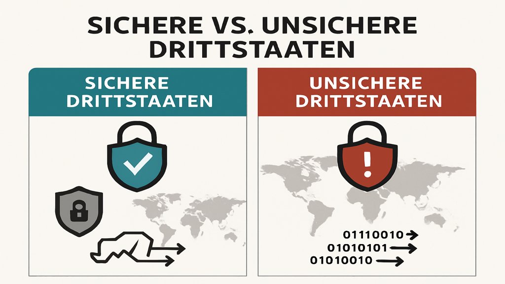 Infografik über sichere und unsichere Drittstaaten für Datentransfer.
