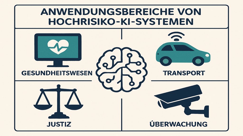 Infografik zu den Anwendungsbereichen von Hochrisiko KI-Systemen.