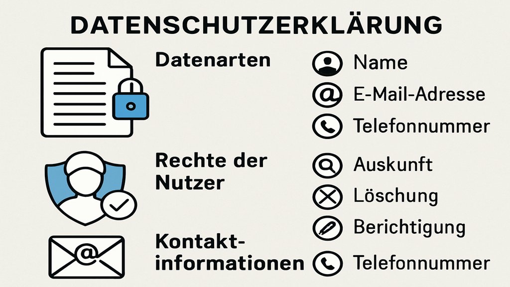 Infografik zu den Bestandteilen einer Datenschutzerklärung.