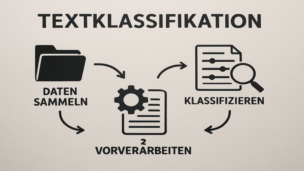 Infografik zu den Schritten der Textklassifikation.