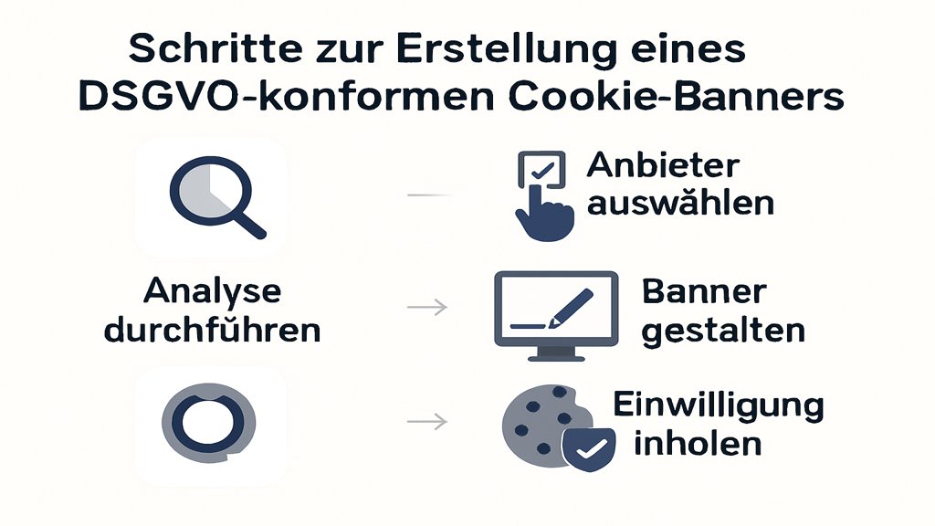 Infografik zu den Schritten für ein DSGVO-konformes Cookie-Banner.