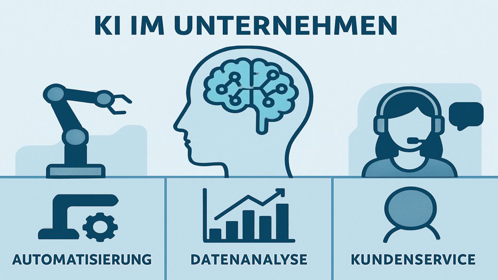 Infografik zu Einsatzbereichen von KI im Unternehmen.