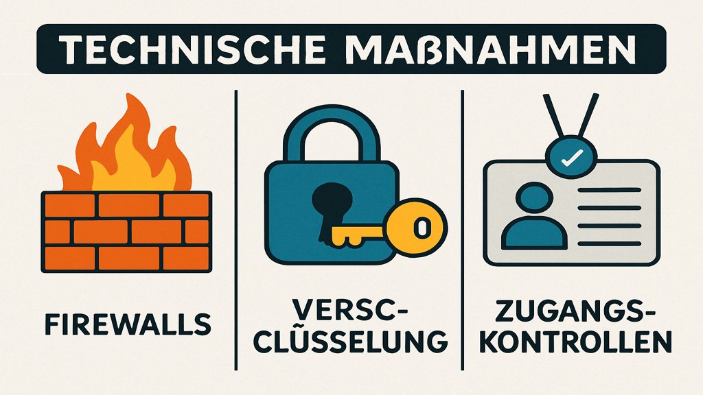Infografik zu technischen Maßnahmen wie Firewalls und Verschlüsselung.