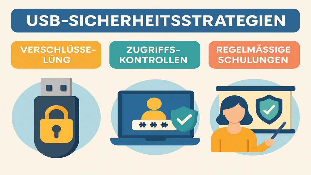 Infografik zu USB-Sicherheitsstrategien im Unternehmen.