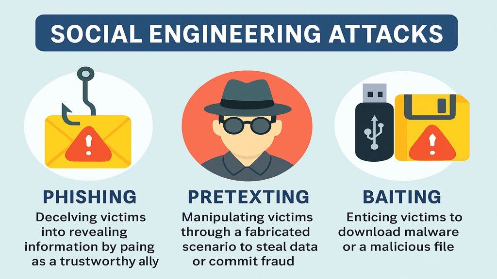 Infografik zu verschiedenen Arten von Social Engineering Angriffen.