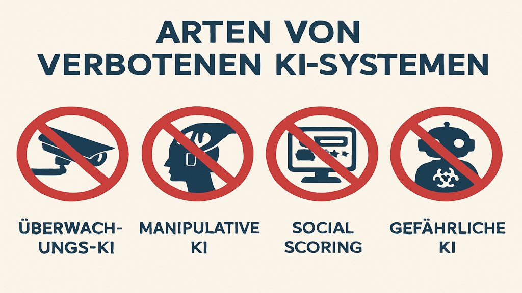 Infografik zu verschiedenen Arten von verbotenen KI-Systemen.