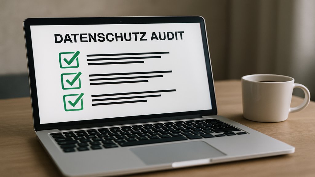 Laptop mit einer digitalen Datenschutz Audit Checkliste.