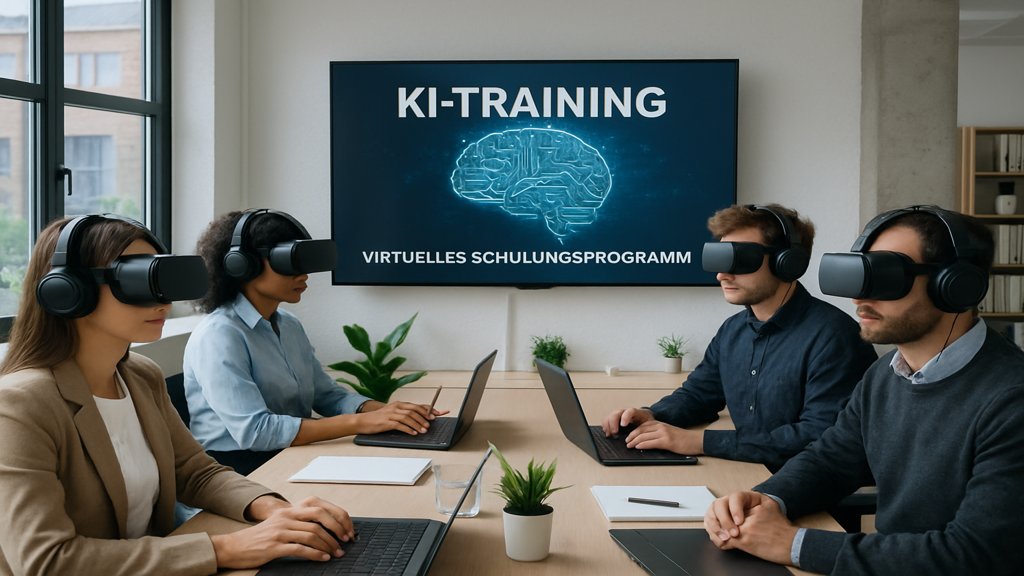 Mitarbeiter nehmen an einem virtuellen KI-Schulungsprogramm teil.