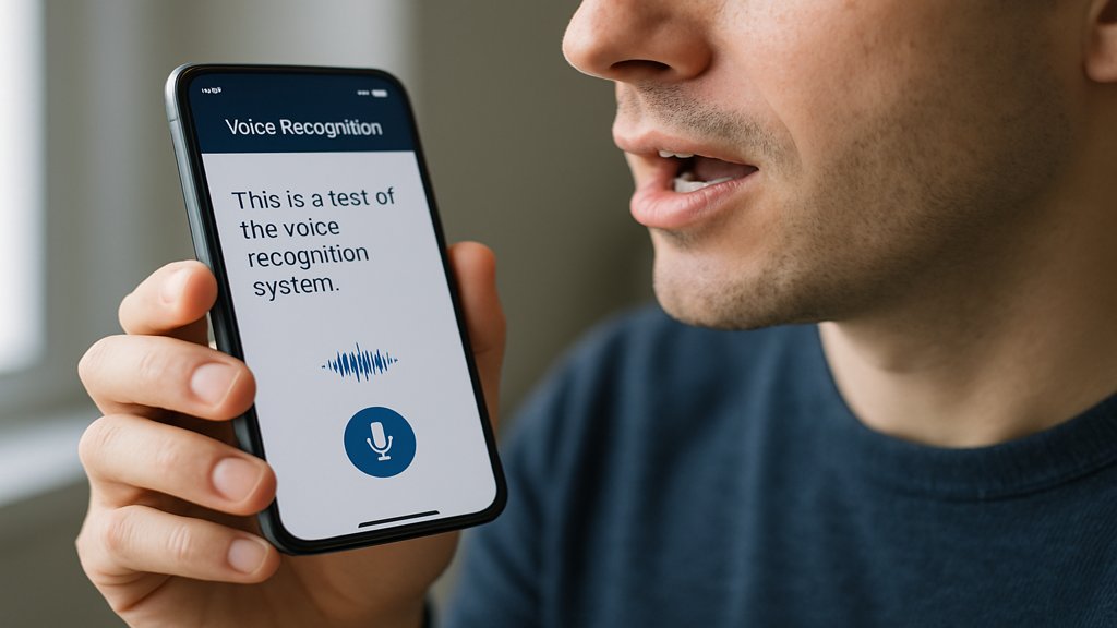 Person, die ein Smartphone mit aktivierter Spracherkennung nutzt.