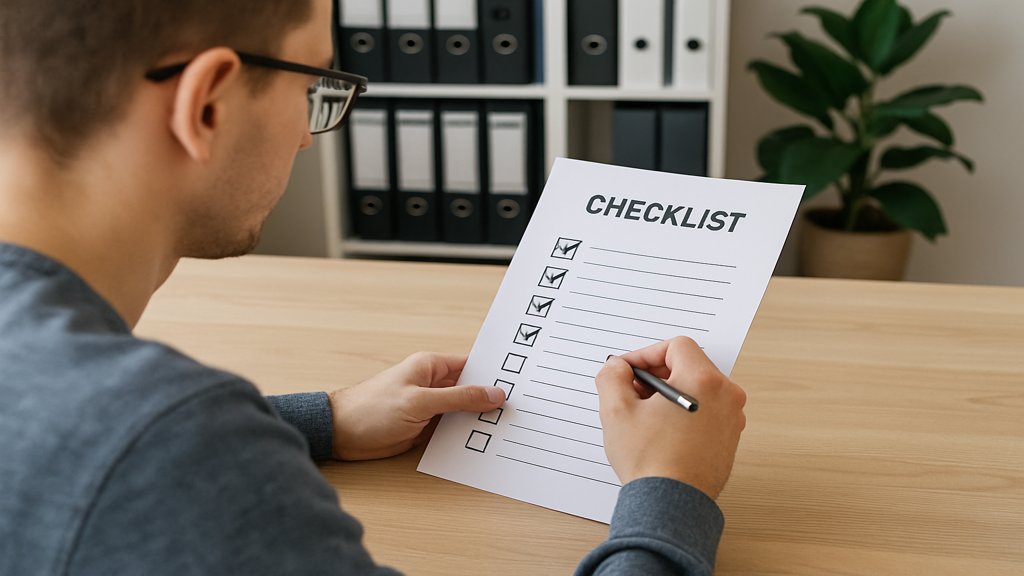 Person, die eine Datenschutz Audit Checkliste überprüft.