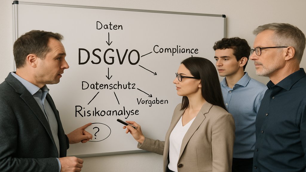 Team bei der Planung eines Datenschutz Audits an einem Whiteboard.