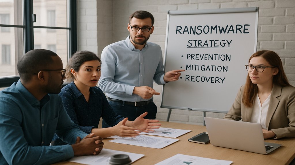 Team diskutiert Strategien zur Ransomware-Bekämpfung.