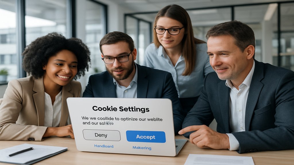 Team diskutiert über die Gestaltung eines Cookie-Banners.