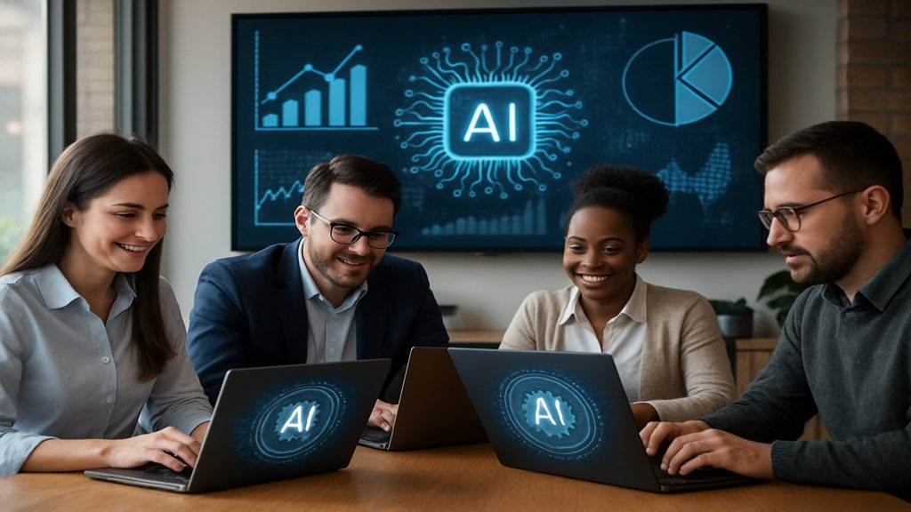 Team in einem KMU-Büro, das KI-Software verwendet.