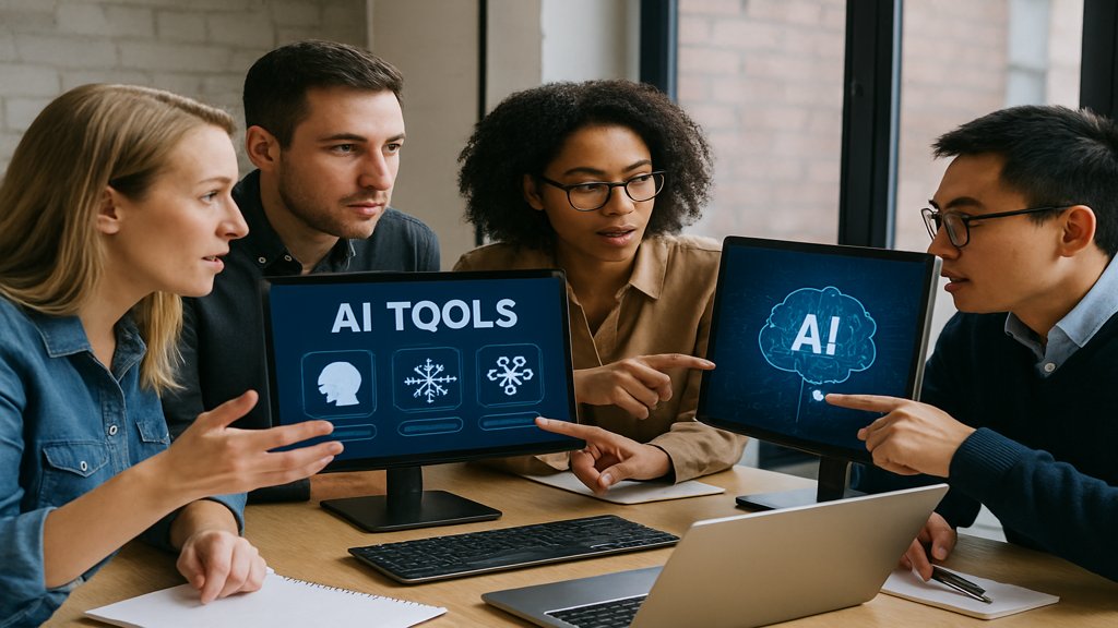 Team testet und diskutiert über KI-Tools.
