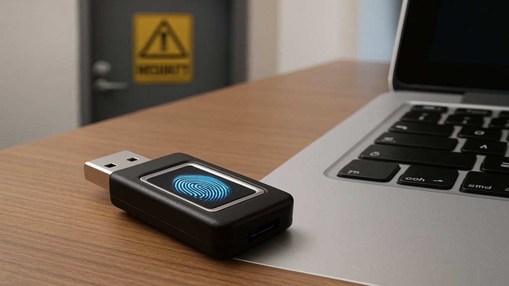 USB-Stick mit Fingerabdrucksensor für erhöhte Sicherheit.