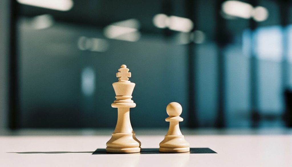 Ein Bild, das den Interessenkonflikt eines Datenschutzbeauftragten mit zwei Schachfiguren auf einem Feld symbolisiert.