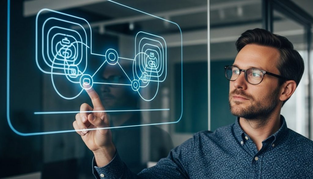Ein Experte erklärt den Unterschied zwischen KI und Machine Learning an einem Schaubild.