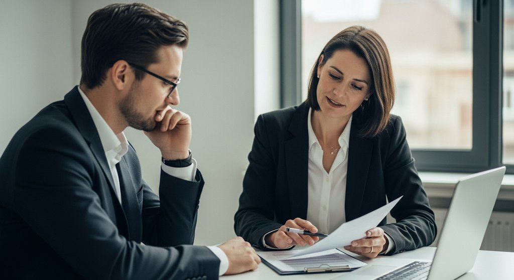 Ein externer Datenschutzbeauftragter berät einen Unternehmer zu Datenschutz-Compliance.