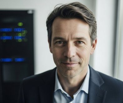 Ein externer Datenschutzbeauftragter steht in einem modernen Büro und symbolisiert Kompetenz und Sicherheit.