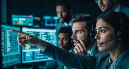 Ein Incident Response Team analysiert konzentriert Daten auf Bildschirmen in einem Kontrollraum.