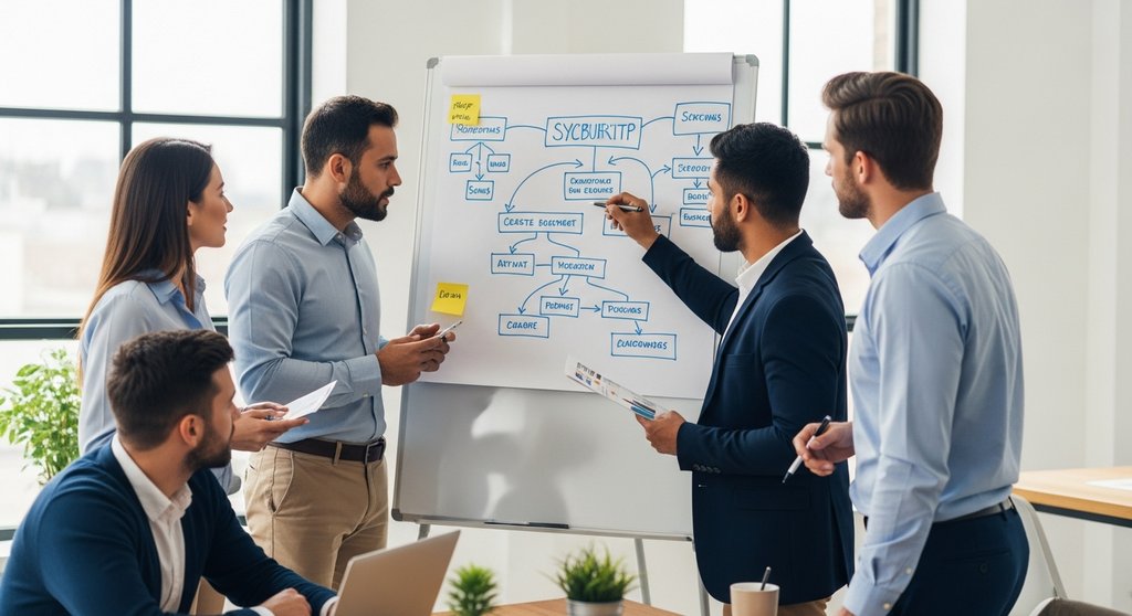 Ein Incident-Response-Team plant an einem Whiteboard die Prozessabläufe für ein CSIRT.
