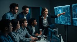 Ein Incident Response Team reagiert in einem Kontrollraum konzentriert auf einen Cyberangriff.