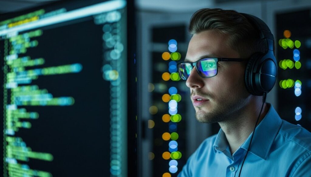 Ein IT-Experte analysiert die Ergebnisse eines Portscans, um die Netzwerksicherheit zu gewährleisten.
