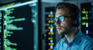 Ein IT-Experte analysiert die Ergebnisse eines Portscans, um die Netzwerksicherheit zu gewährleisten.