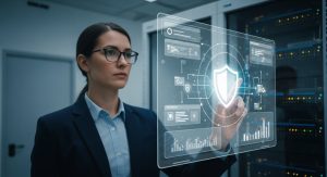 Ein IT-Experte überwacht die Sicherheit einer Webanwendung mittels einer Web Application Firewall.
