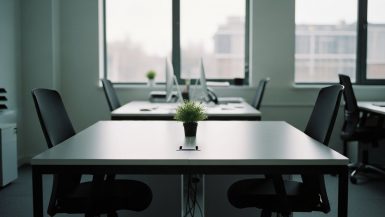 Ein leerer, aufgeräumter Schreibtisch in einem Büro als Symbol für die korrekte Datenlöschung nach Mitarbeiteraustritt.
