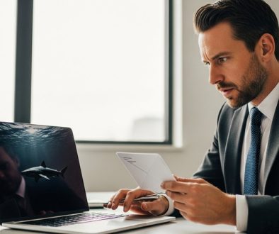 Ein Mann prüft konzentriert am Laptop eine E-Mail auf mögliche Phishing-Gefahren.